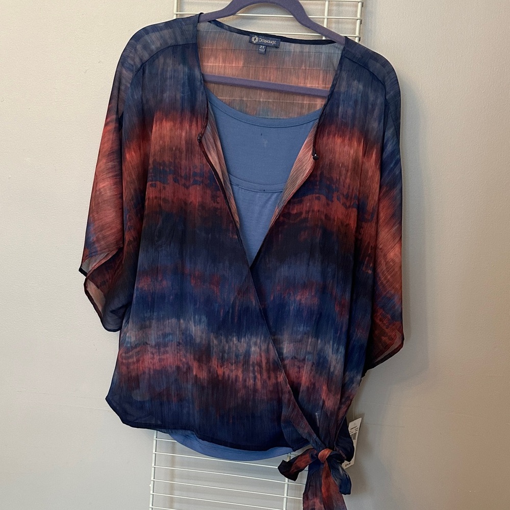 Democracy Navy & Rust Tie-Front Layered Camisole